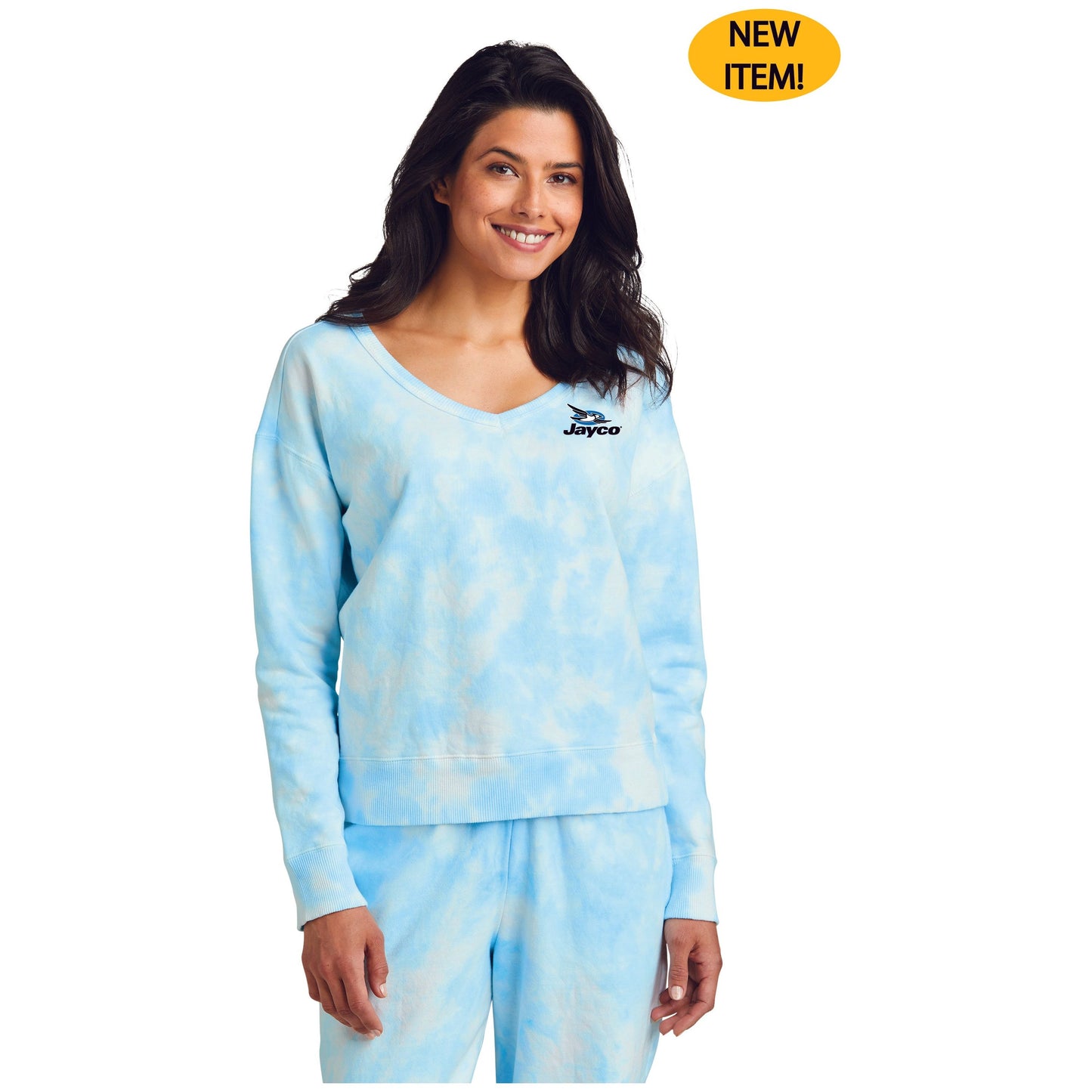 Port & Company® Ladies Beach Wash® Cloud Tie-Dye V-Neck Sweatshirt - LPC140V