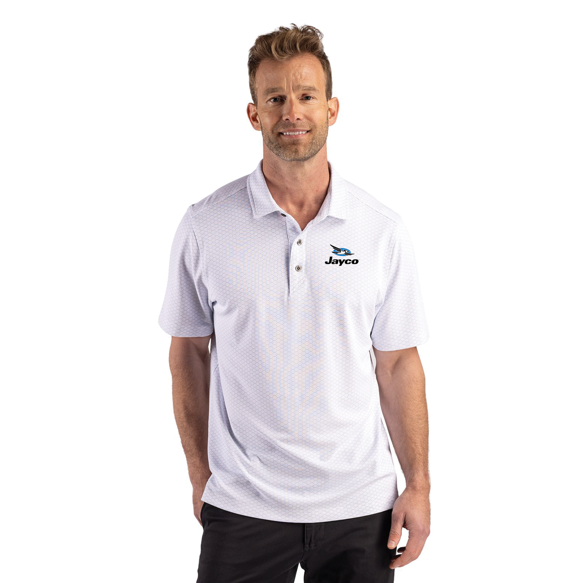 Cutter & Buck Virtue Recycled Hex Print Featherlight Pique Mens Polo