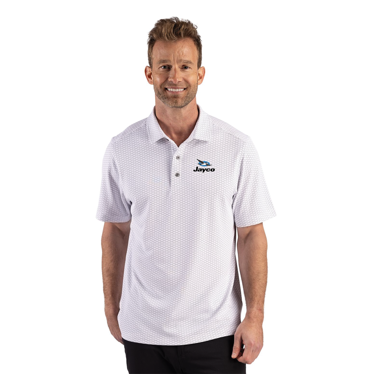 Cutter & Buck Virtue Recycled Hex Print Featherlight Pique Mens Polo