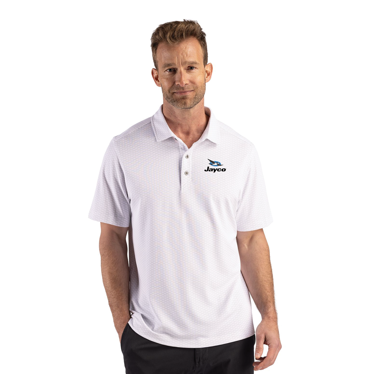 Cutter & Buck Virtue Recycled Hex Print Featherlight Pique Mens Polo