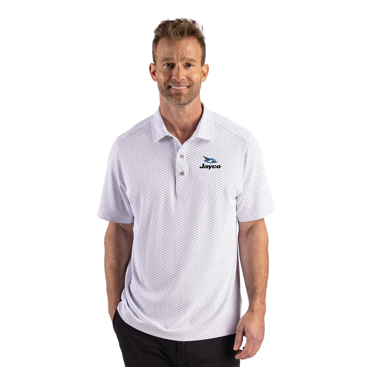 Cutter & Buck Virtue Recycled Hex Print Featherlight Pique Mens Polo