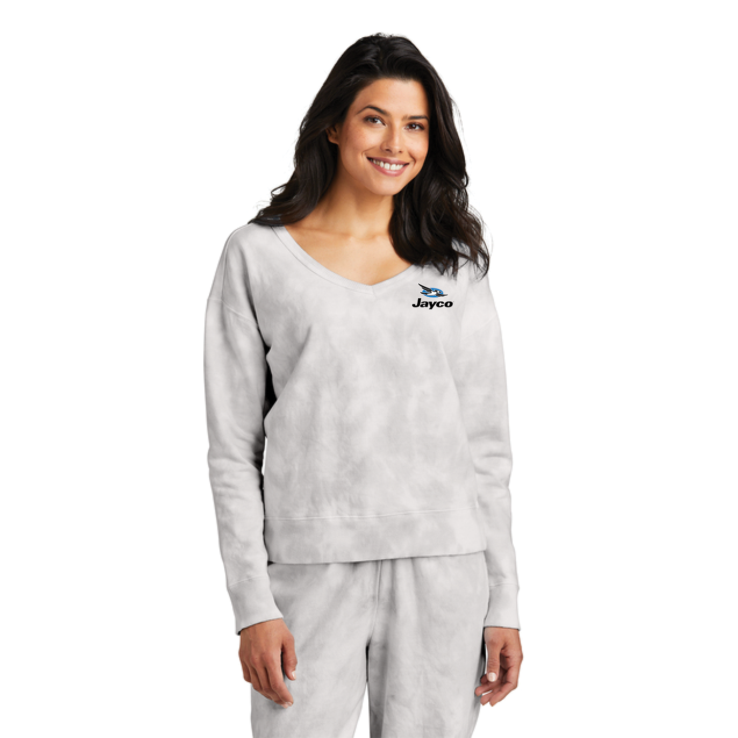 Port & Co™ Women's Beach Wash® Cloud Tie-Dye V-Neck Sweatshirt